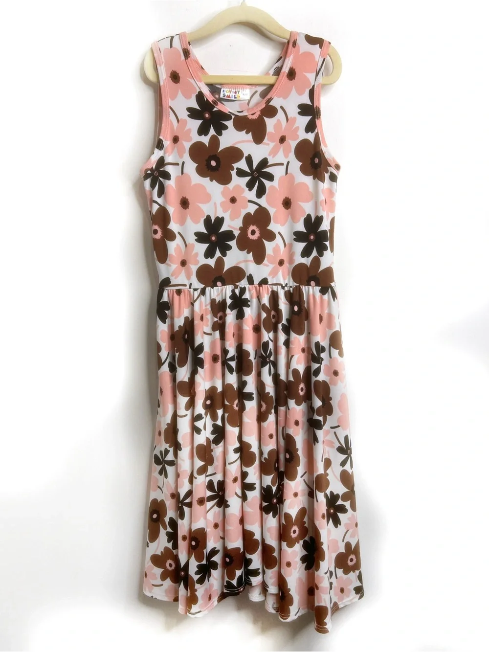 Dot Dot Smile Retro Flower Sleeveless Pink and Brown Tank Twirl Dress Size 8/10
